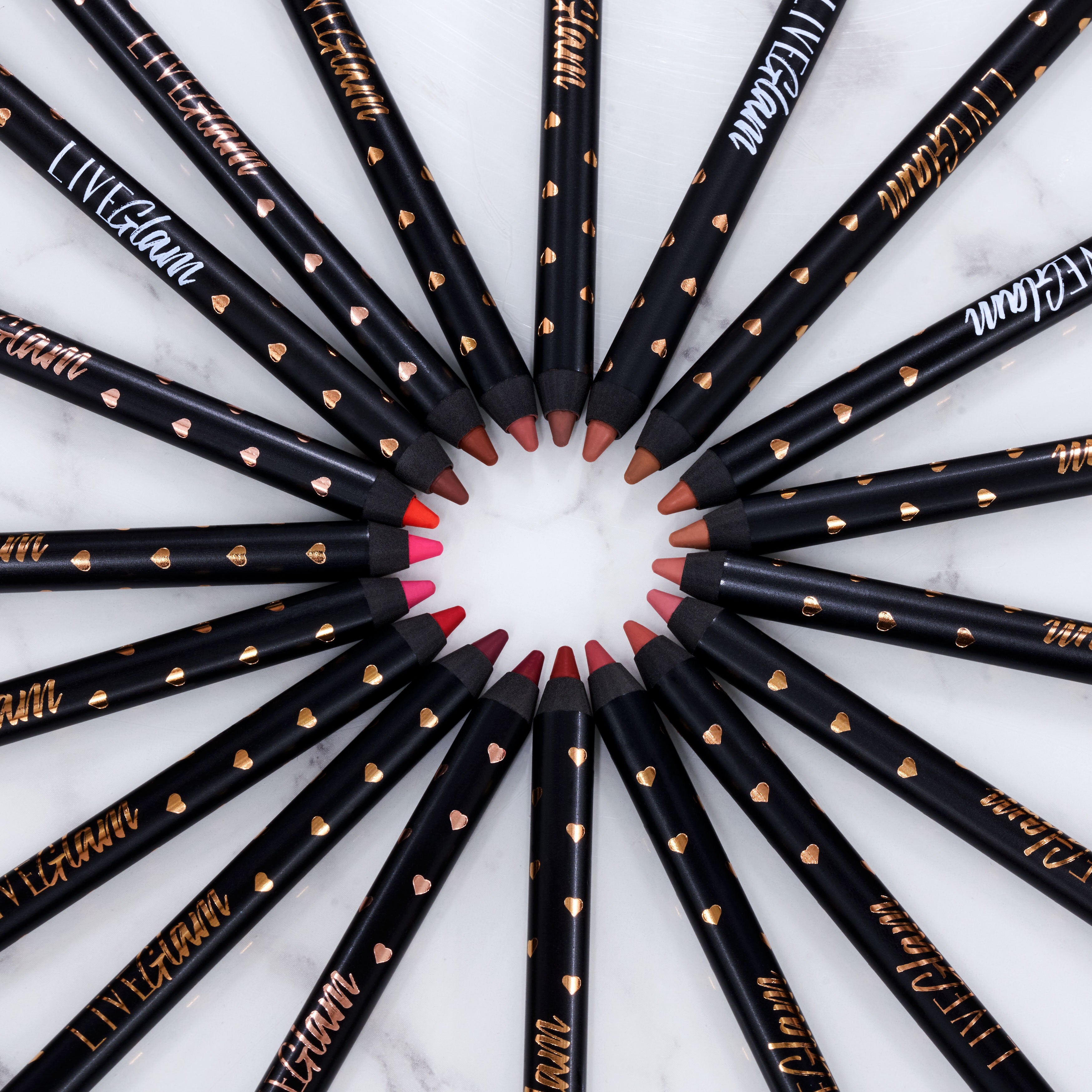 LiveGlam Lip Liners arranged in a circle