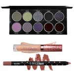 LiveGlam Moody shadow palette with Kiss My Tulips lip gloss and the Iq-Utie lip liner